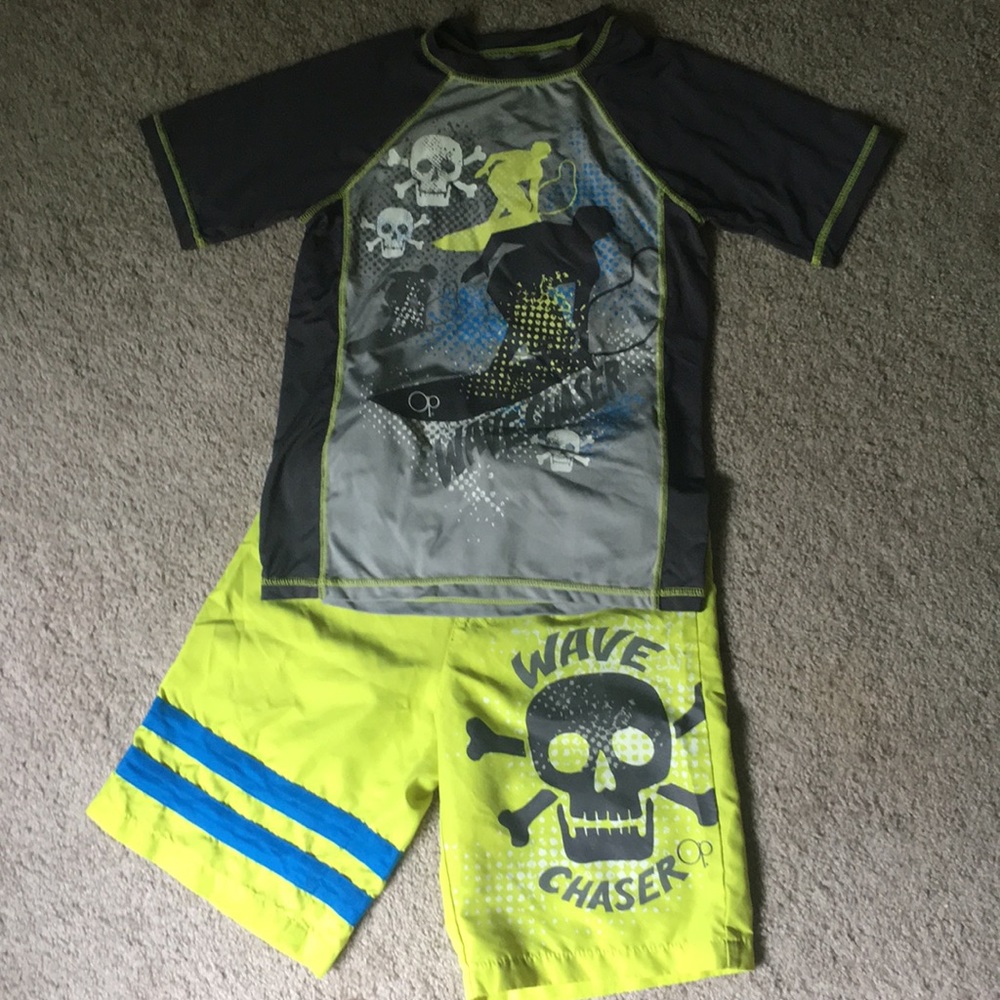 Boys swimming trunks and rash guard bundle